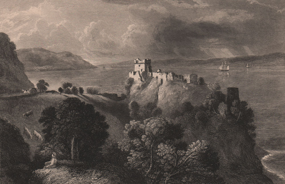 Loch Ness & Urquhart Castle. Scotland 1845 old antique vintage print picture